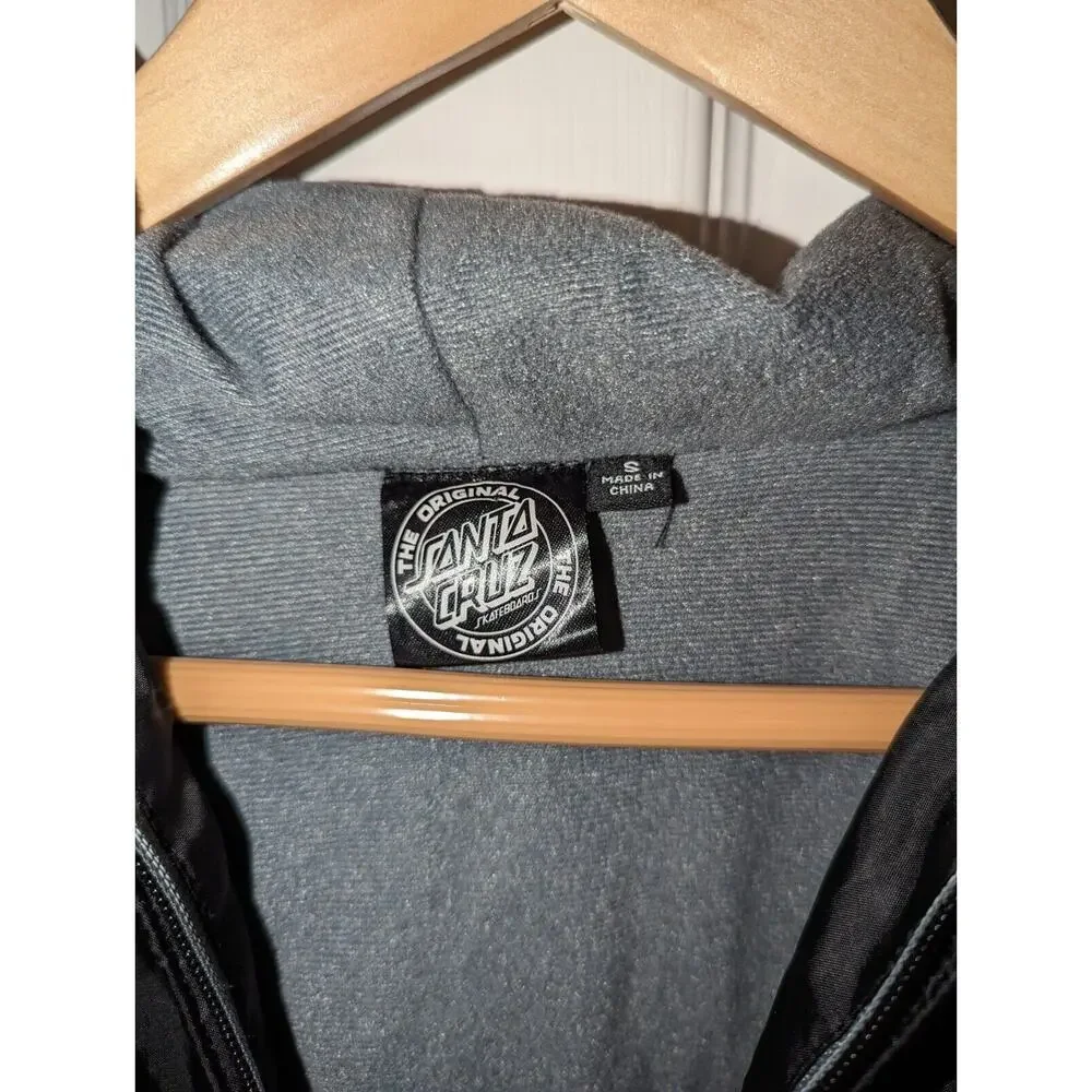 SANTA CRUZ Men's Dot Hooded Windbreaker Jacket Black with Logo US Men's size S